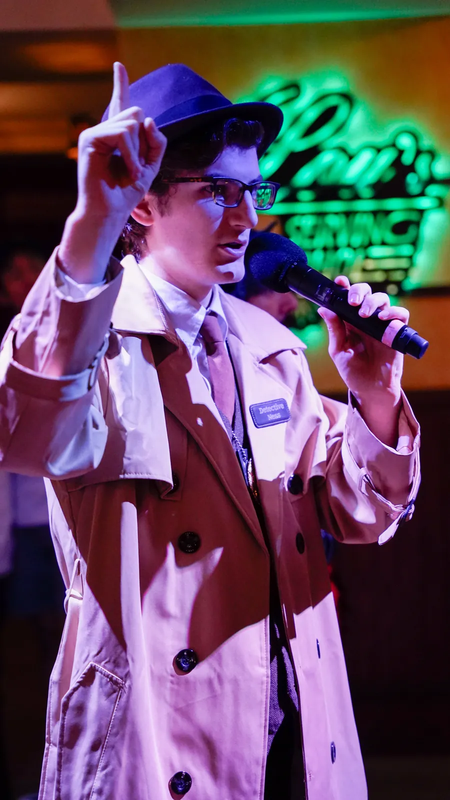 A Murder Mystery Company actor working the room at a Virginia Beach show